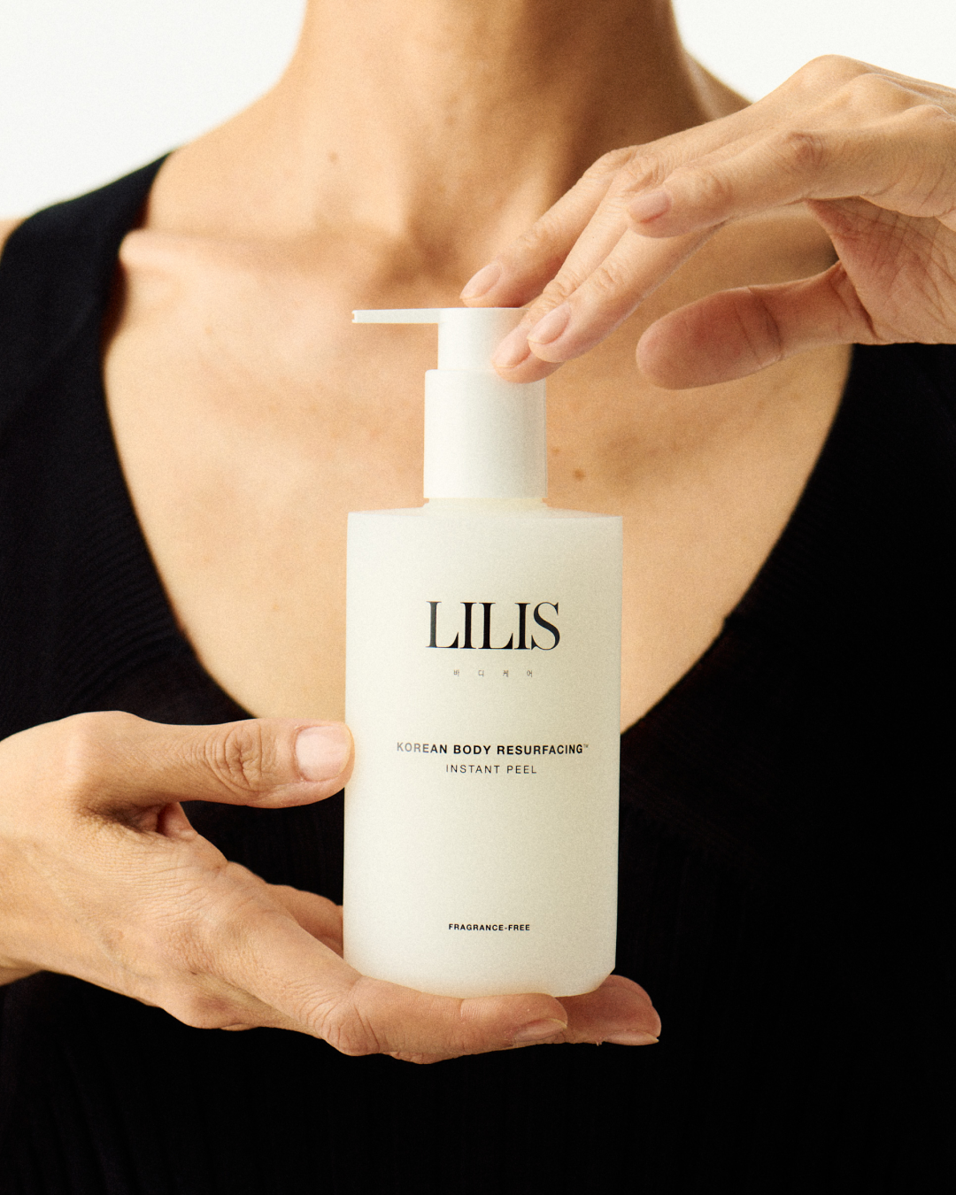 LILIS Instant Peel applied to skin for gentle body exfoliation